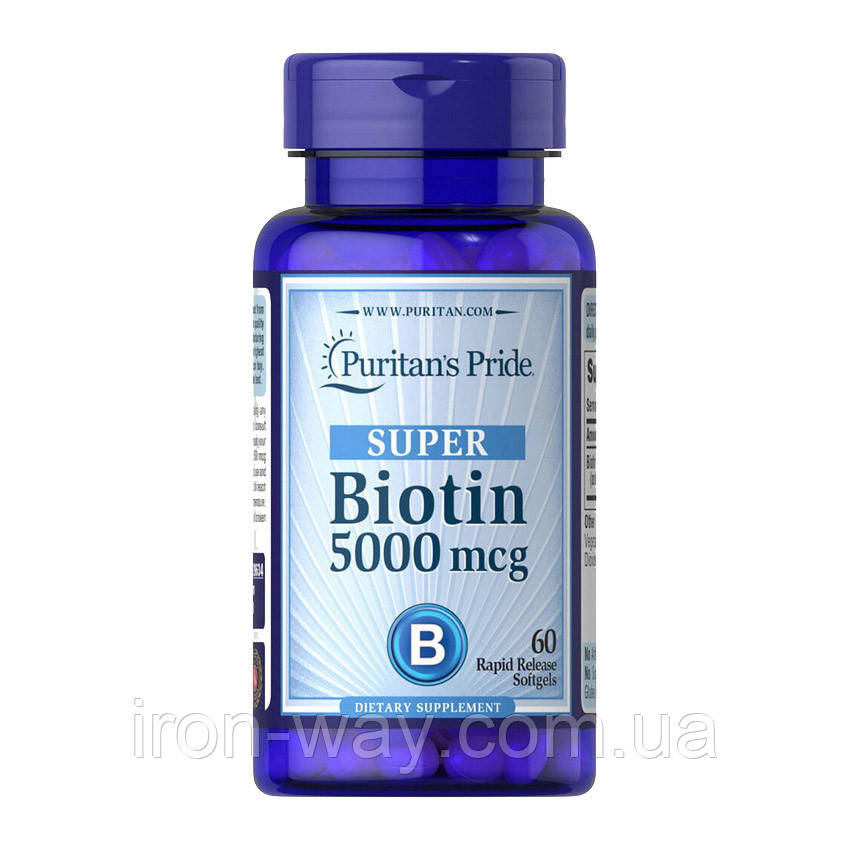 Puritan's Pride Super Biotin 5000 mcg (60 softgels), фото 1