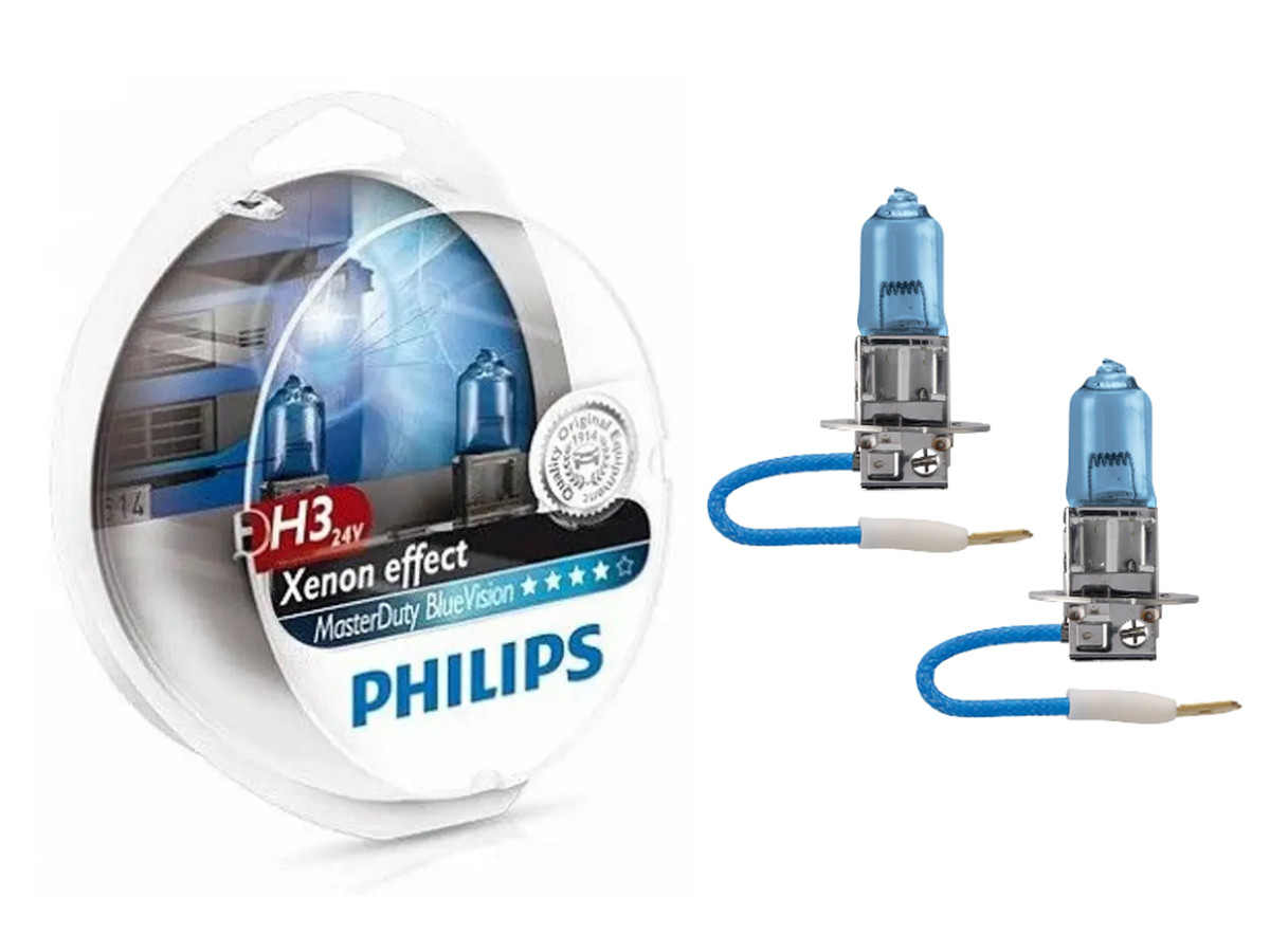 Комплект галогенових ламп PHILIPS 13336MDBVS2 H3 70W 24V PK22s MasterDuty BlueVision, фото 1