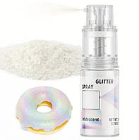 Харчовий блиск гліттер з розпилювачем Білий Райдужний 5 гр кандурін