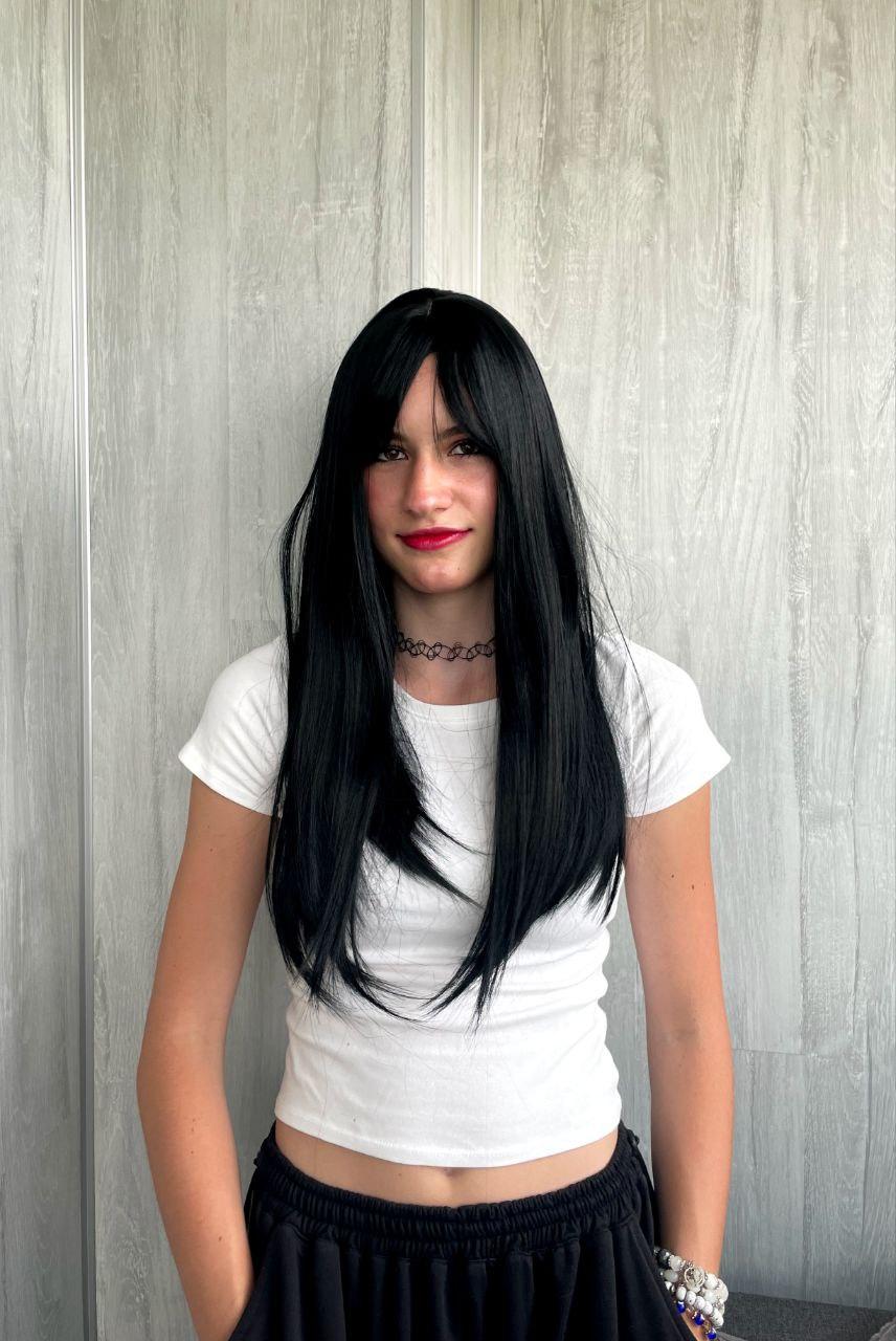 Перука з чубчиком довга пряма термо чорна (LCI2126), фото 1