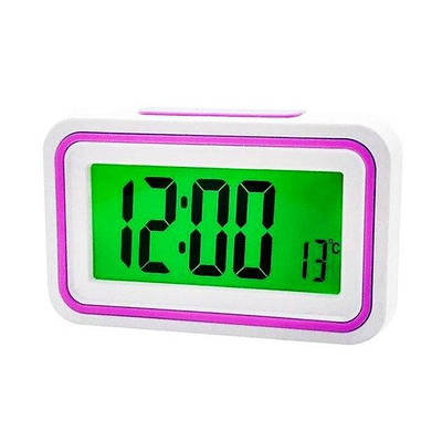 Настільний годинник електронний з будильником і підсвічуванням Kenko розмовляє температура 13х8см Біло-рожевий