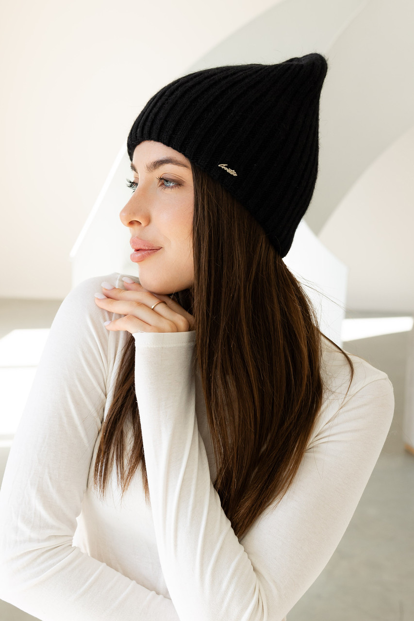 Жіноча зимова шапка Ангора Молодість з ангори 80% з подвійним в'язанням Чорний, фото 1