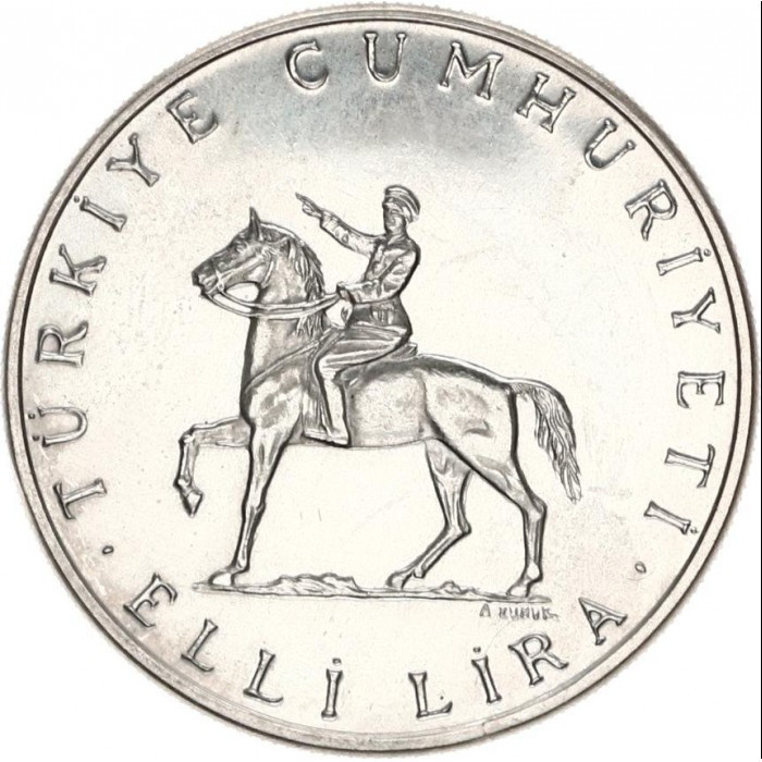 Туреччина 50 лір, 1972 50-та річниця битви при Думлупінарі срібло №1875, фото 1