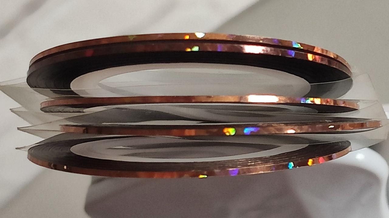 Кольорова декоративна стрічка (нитка) для дизайну нігтів 1 мм. Голографічний бронзовий