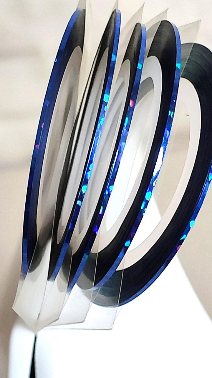 Кольорова декоративна стрічка (нитка) для дизайну нігтів 1 мм. Голографічний синій