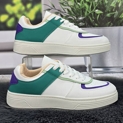 Кросівки жіночі Swin білі із зеленим еко-шкіра 8149, фото 1