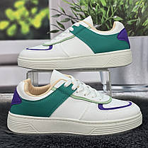 Кросівки жіночі Swin білі із зеленим еко-шкіра 8149, фото 2