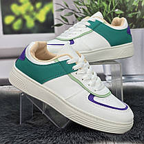 Кросівки жіночі Swin білі із зеленим еко-шкіра 8149, фото 3