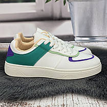 Кросівки жіночі Swin білі із зеленим еко-шкіра 8149, фото 4