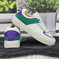 Кросівки жіночі Swin білі із зеленим еко-шкіра 8149, фото 5