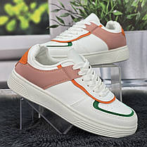 Кросівки жіночі Swin білі із пудровим еко-шкіра 8149, фото 3