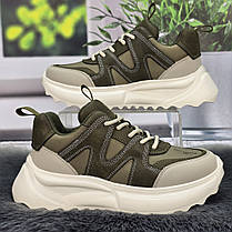 Кросівки жіночі MD хакі еко-шкіра демісезонні 8151, фото 2