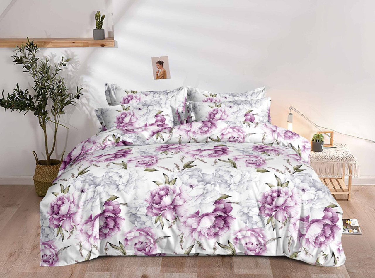 Постільна білизна Королева Ночі (Фланель) | Полуторний комплект | 50х70 | Квіти на білому, фото 1