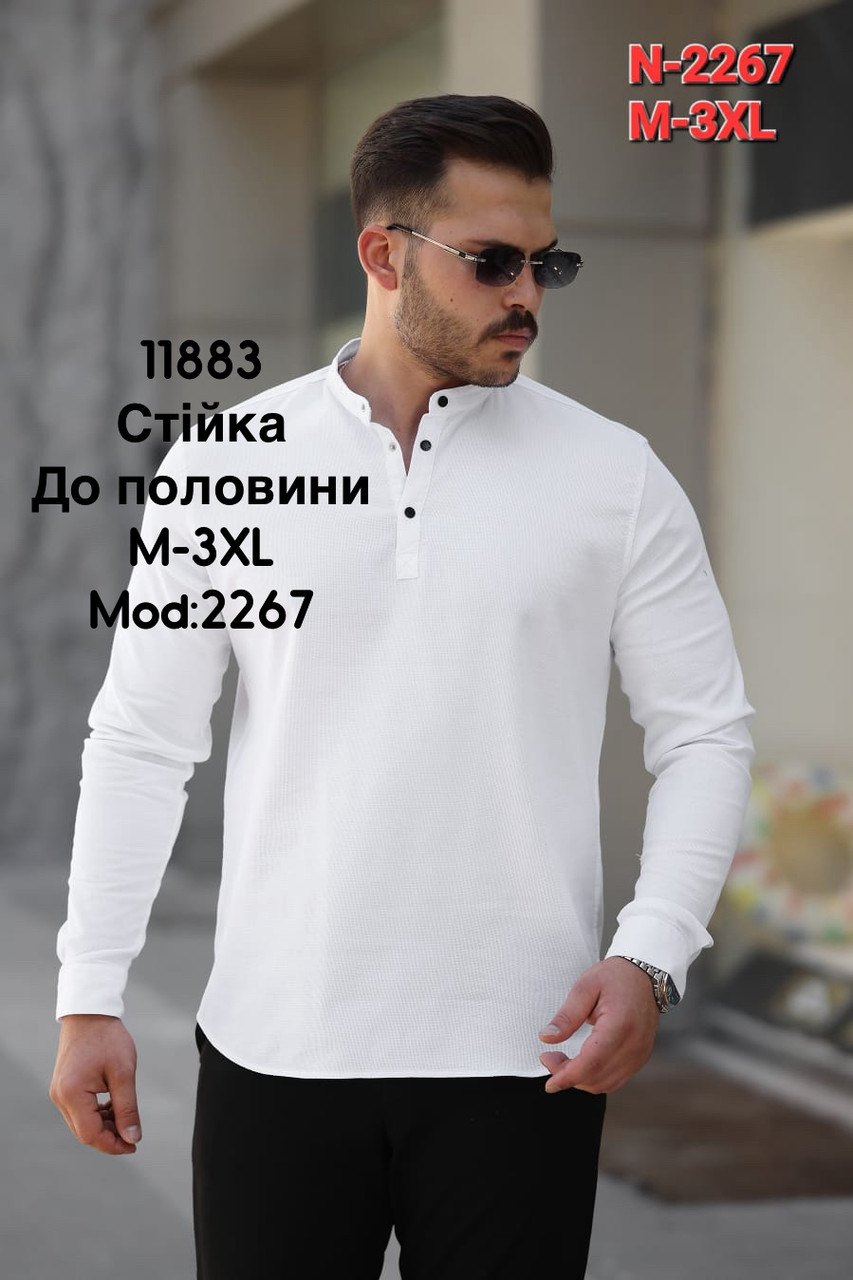 Стрейчева сорочка Sarino з довгим рукавом (стійка, структура) mod.2267