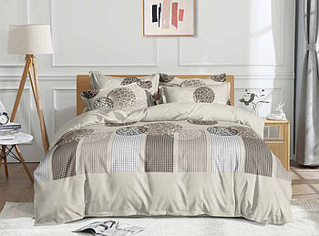 Постільна білизна Королева Ночі (Фланель) | Полуторний комплект | 50х70 | Абстракція з кліткою на бежевому