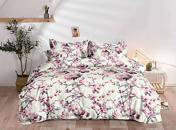 Постільна білизна Королева Ночі (Фланель) | Полуторний комплект | 50х70 | Рожеві квіти на світлому