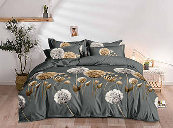 Постільна білизна Королева Ночі (Фланель) | Полуторний комплект | 50х70 | Кульбаби на темно-сірому