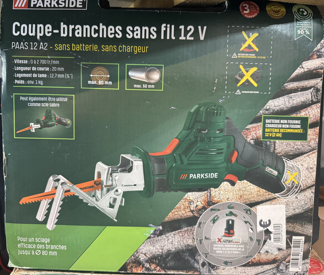 Акумуляторна садова пила сучкоріз PARKSIDE PAAS 12 A2, 12 В без АКБ та зарядного пристрою Німеччина, фото 1