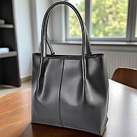 Ділова жіноча сумка шоппер на чорне плече з екошкіри велика вміщує А4