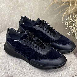 Кросівки чоловічі комбіновані на шнурівці. Колір синій