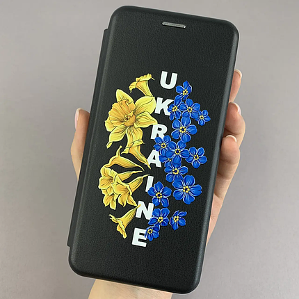 Чохол-книга для iPhone 11 чорна з патріотичним принтом Україна з синьо-жовтими квітками q09p, фото 1