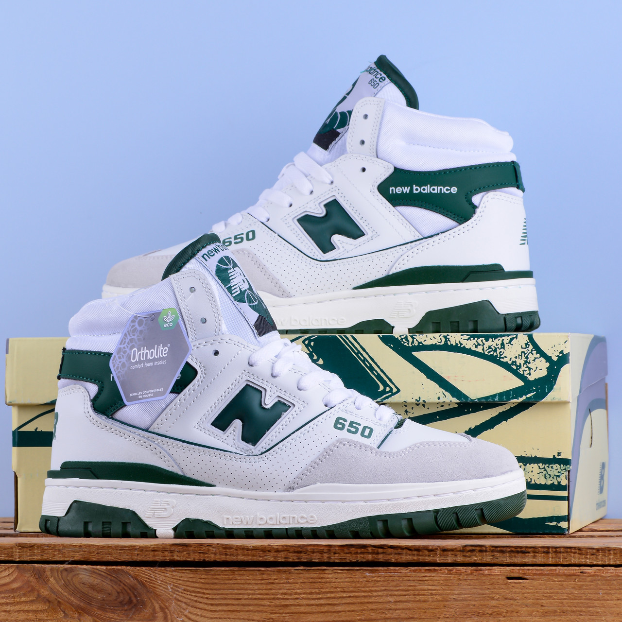 Чоловічі Кросівки New Balance 650 білі з зеленим високі, фото 1