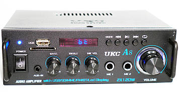 Підсилювач UKC A8 — Bluetooth, USB,SD,FM, MP3 + AUX! Караоке 2х канальний 2x120W