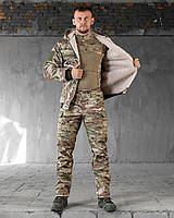 Армійський зимовий костюм на овчині мультикам softshell, військовий водовідштовхуючий костюм осінь-зима, тепла військова форма mul