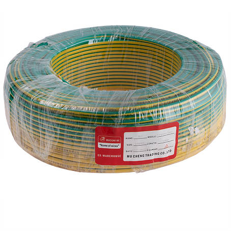 Провід одножильний 6.0mm² (10AWG, 1xD2.76мм, мідь, PVC), жовто-зелений, 1м, фото 1