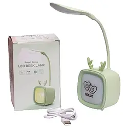 Настільна лампа акумуляторна 2в1 з USB Hello NO-05, Салатова / Світлодіодний дитячий світильник-нічник