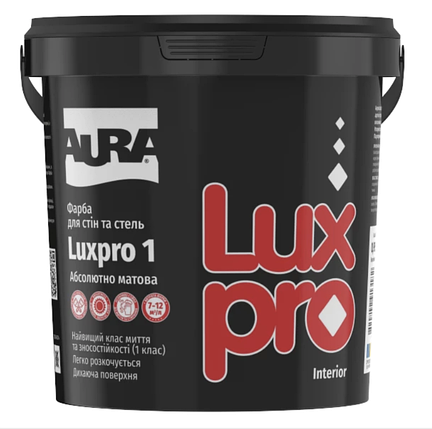 Фарба інтер'єрна акрилатна абсолютно матова Aura Luxpro 1 (під тонування, прозора В3) 0.9л, фото 1