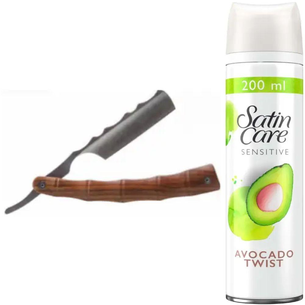 Небезпечна бритва/шавета розкладна Straight Razor + гель для гоління Gillette Satin Care Gel Avocado 200 мл, фото 1