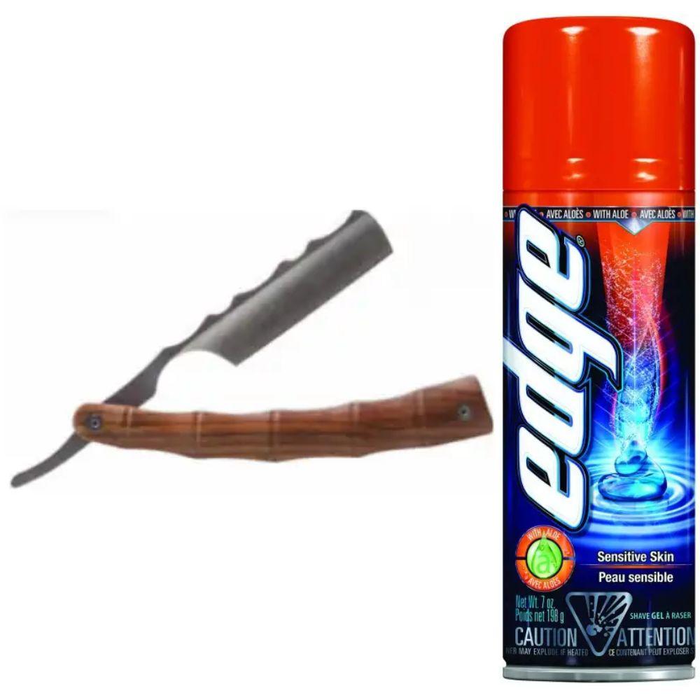 Небезпечна бритва/шавета розкладна Straight Razor + гель для гоління Wilkinson Sword EDGE Sensitive, фото 1