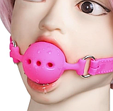 Кляп з отворами для повітря, Кляп шар Рожевого кольору для рольових ігор, БДСМ атрибутика, Інтимні іграшки, фото 8