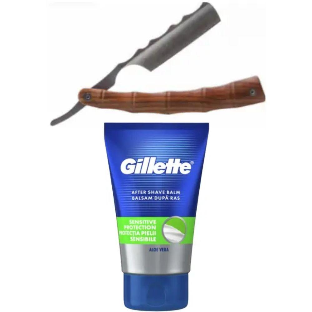 Небезпечна бритва/шавета розкладна Straight Razor + бальзам після гоління Gillette Sensitive Protection, фото 1