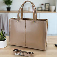 Велика жіноча сумка через плече мокко з екошкіри містка сумка з довгим плечовим ременем вміщує А4