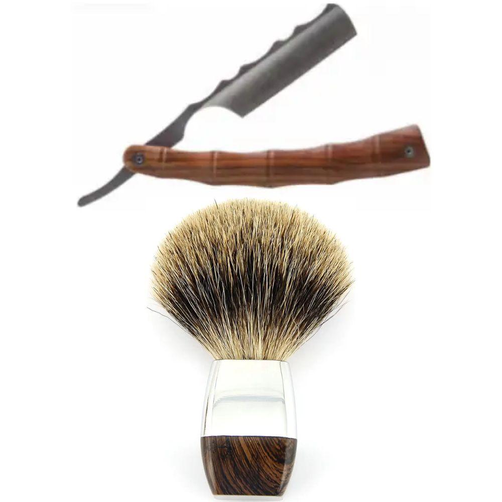 Небезпечна бритва/шавета розкладна Straight Razor + помазок для гоління з борсучим ворсом, фото 1