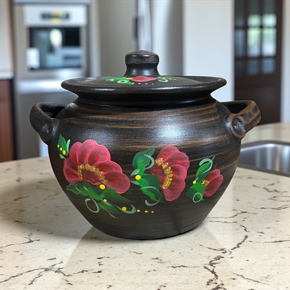 Супник гончарний 2.5л Мак з червоної глини