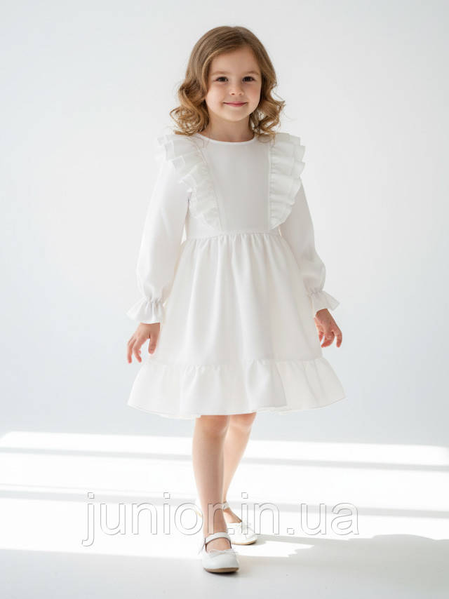 Плаття з довгим рукавом для дівчинки Біле 98-116р. Святкове плаття з довгим рукавом Дитяче плаття, фото 1