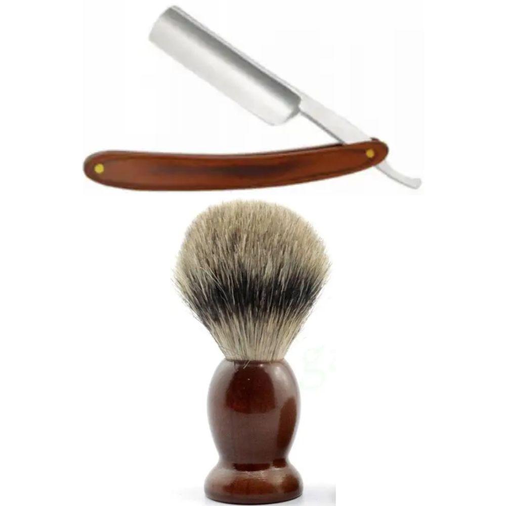 Небезпечна бритва/шавета розкладна Straight Razor + помазок для гоління з дерева Shima з ворсом борсука, фото 1