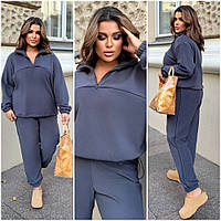 Женский теплый флисовый спортивный костюм свободного кроя , кофта и штаны - джогеры с манжетом р-50-60 костюм с флиса