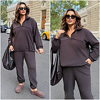 Спортивный женский флисовый теплый костюм свободного кроя , кофта и штаны - джогеры с манжетом р-50-60 костюм с флиса