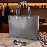 Велика жіноча сумка через плече графіт з екошкіри містка сумка з довгим плечовим ременем вміщує А4