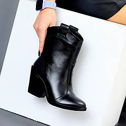 Чорні ботильйони козаки натуральна шкіра на зручному підборі 40