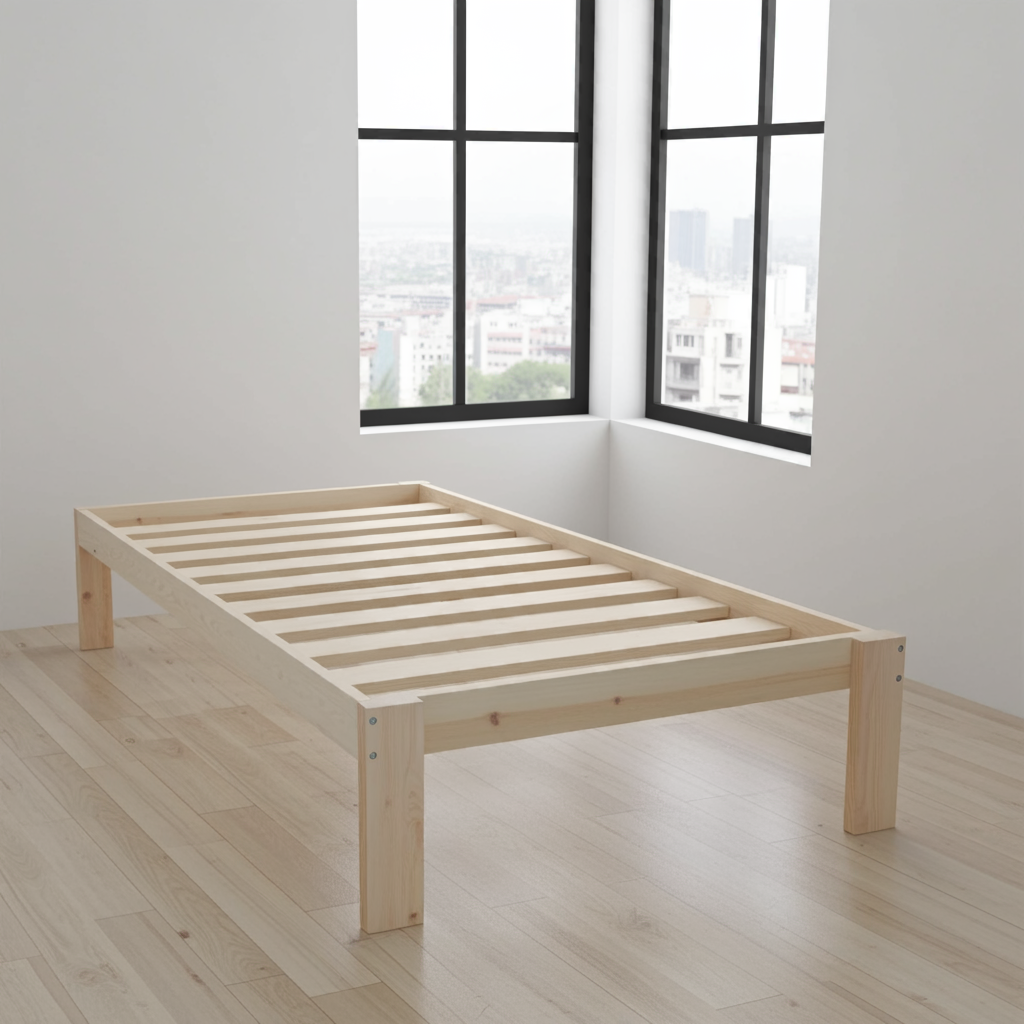 Ліжко односпальне «Серджіо» 190×80, масив сосни, без покриття + ламелі 20 мм (подарунок)