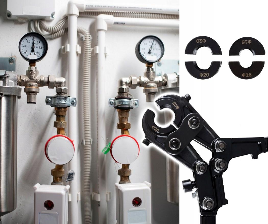 Затискач для труб, Монтажний інструмент, ручний гідравлічний прес 3 насадки 16/20/25 K264G, фото 1