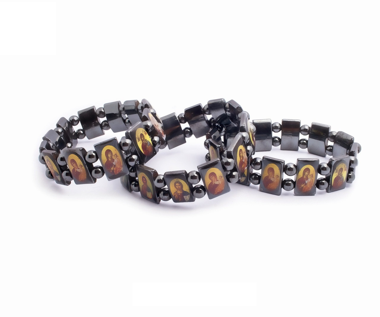 Гематитовий браслет від тиску з іконкою 12шт/уп