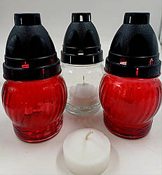 Лампадка кругла скляна з парафіновою свічкою пластик 212 бочка 12шт/уп