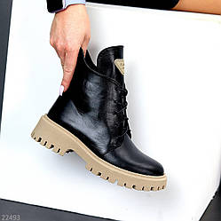 Круті чорні черевики повсякденні натуральна шкіра на бежевій підошві