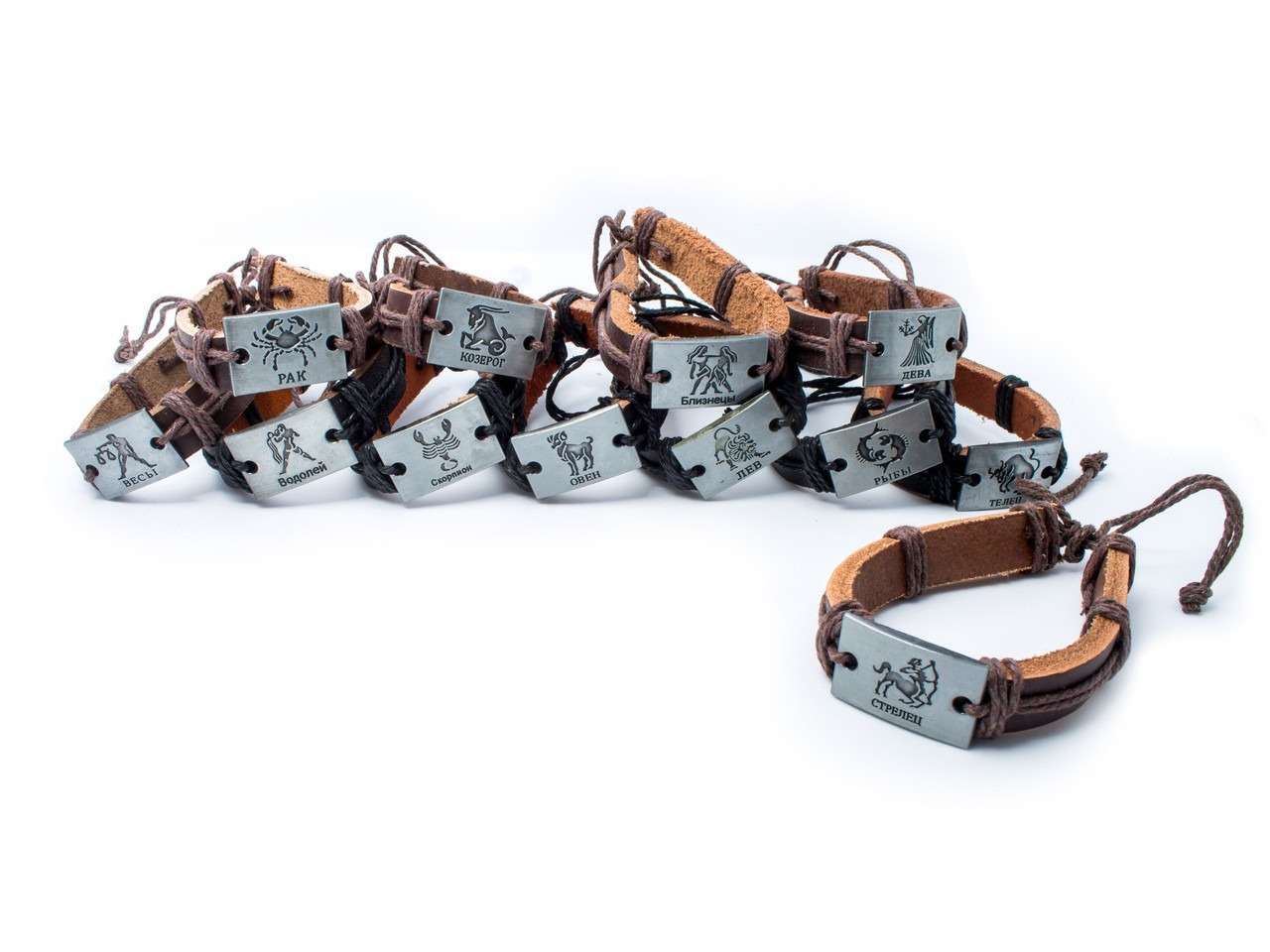 Гарний шкіряний браслет зі знаком зодіаку